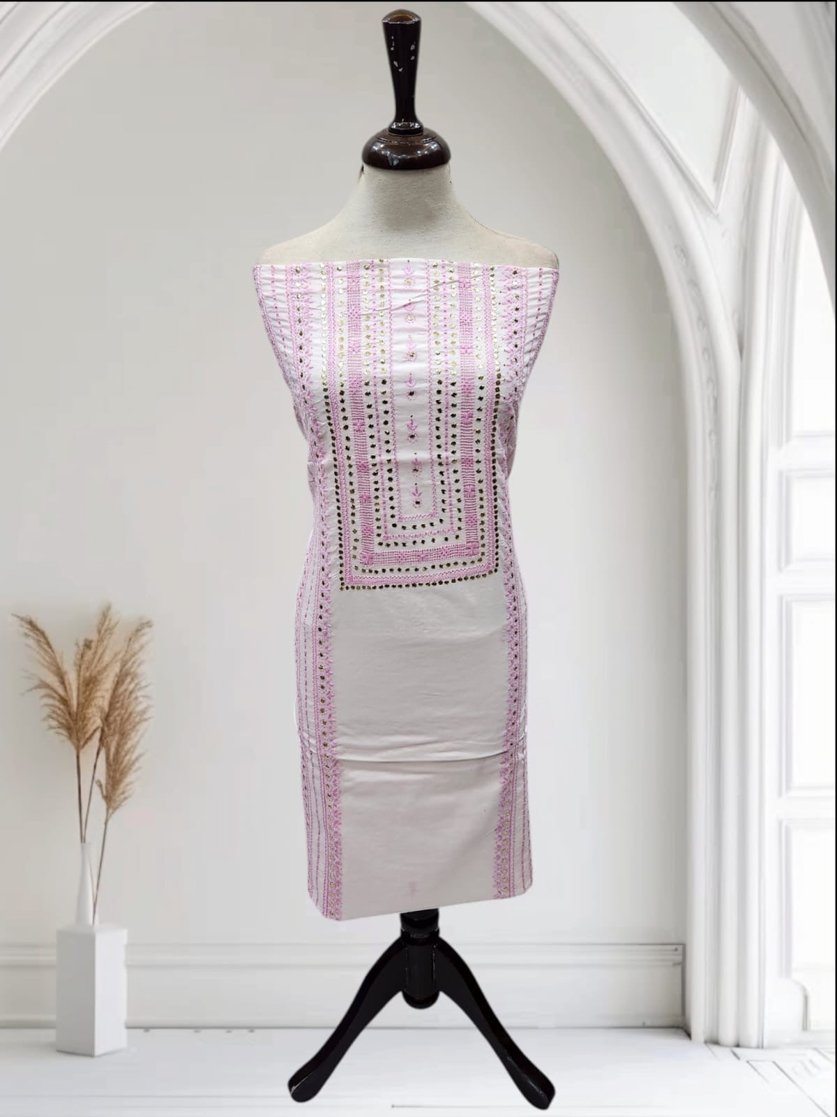 Baby pink tarkashi mukesh lawn shirt