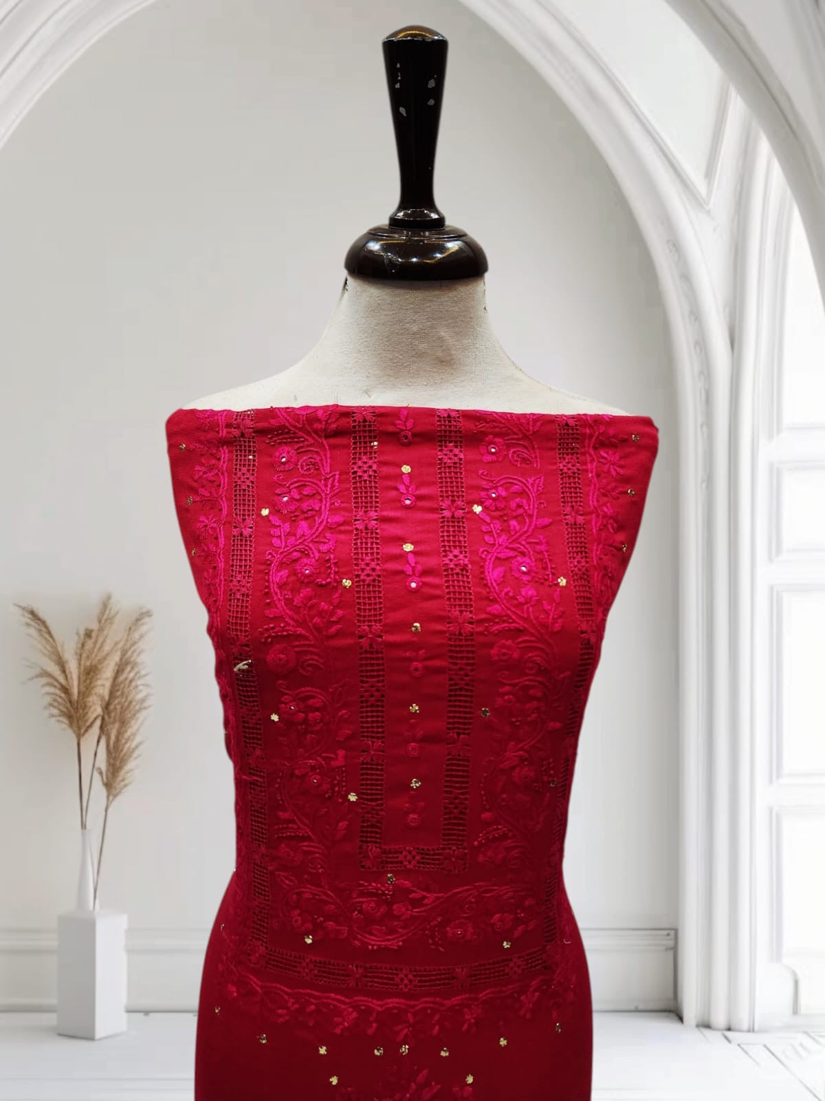 2pc Hot pink marina Tarkashi, mukesh with embroidery