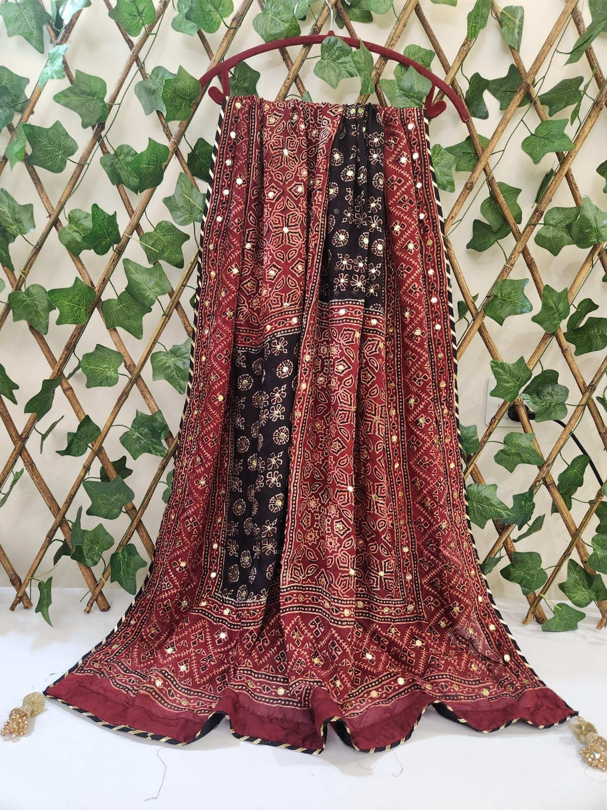 Silk Natural dyed with Mukesh Dupatta