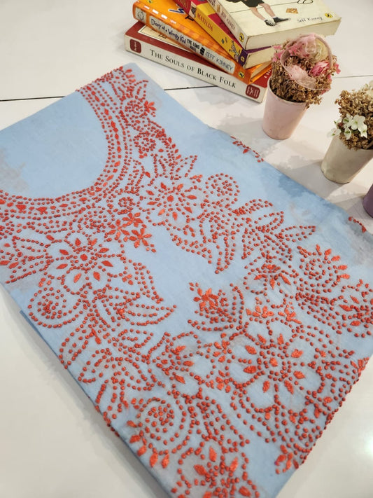 French knots lawn hand embroidered shirt