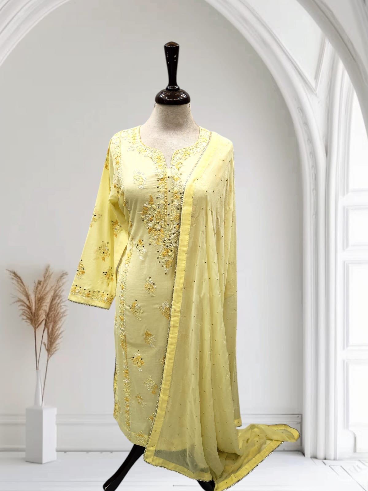 Lemon pure Lawn 2pc Stitched