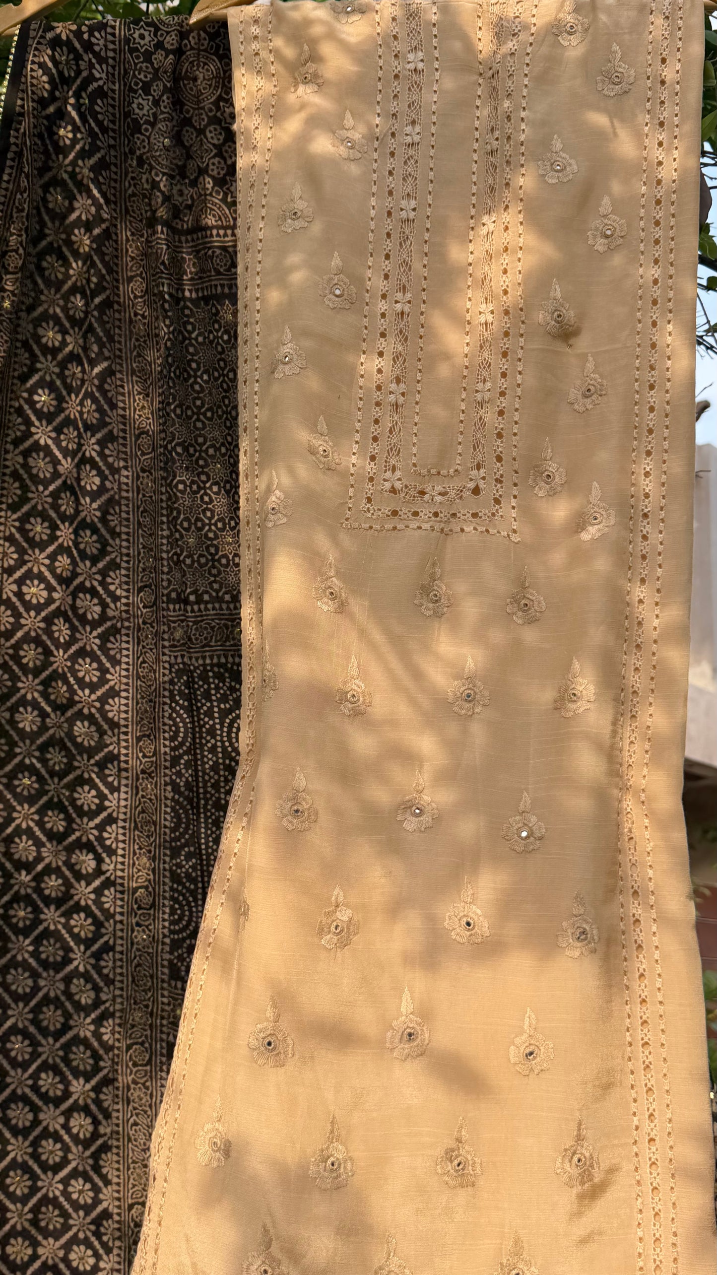 Raw silk with medium silk combination