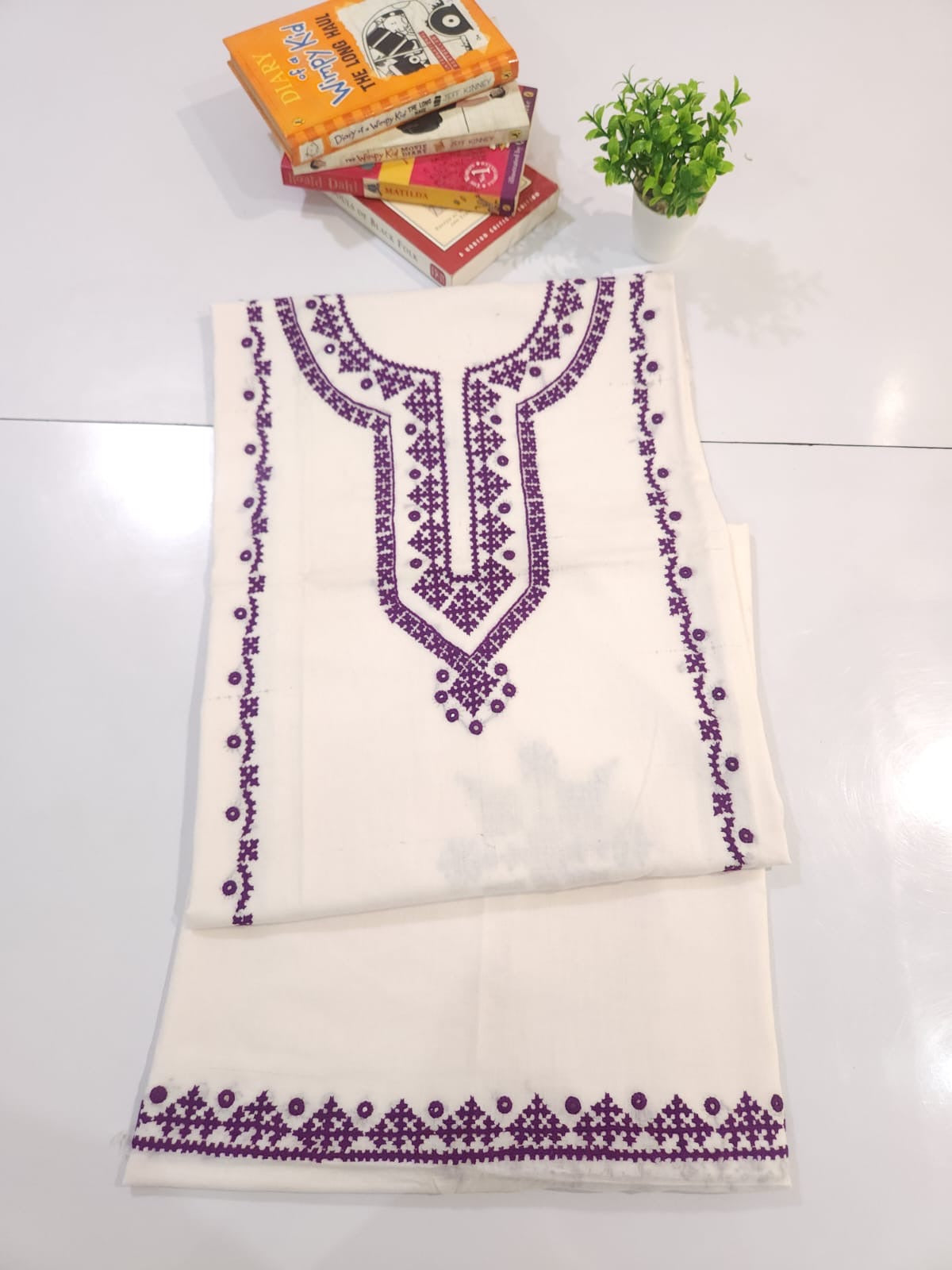 Milky White Sindhi Embroidered lawn 2pc