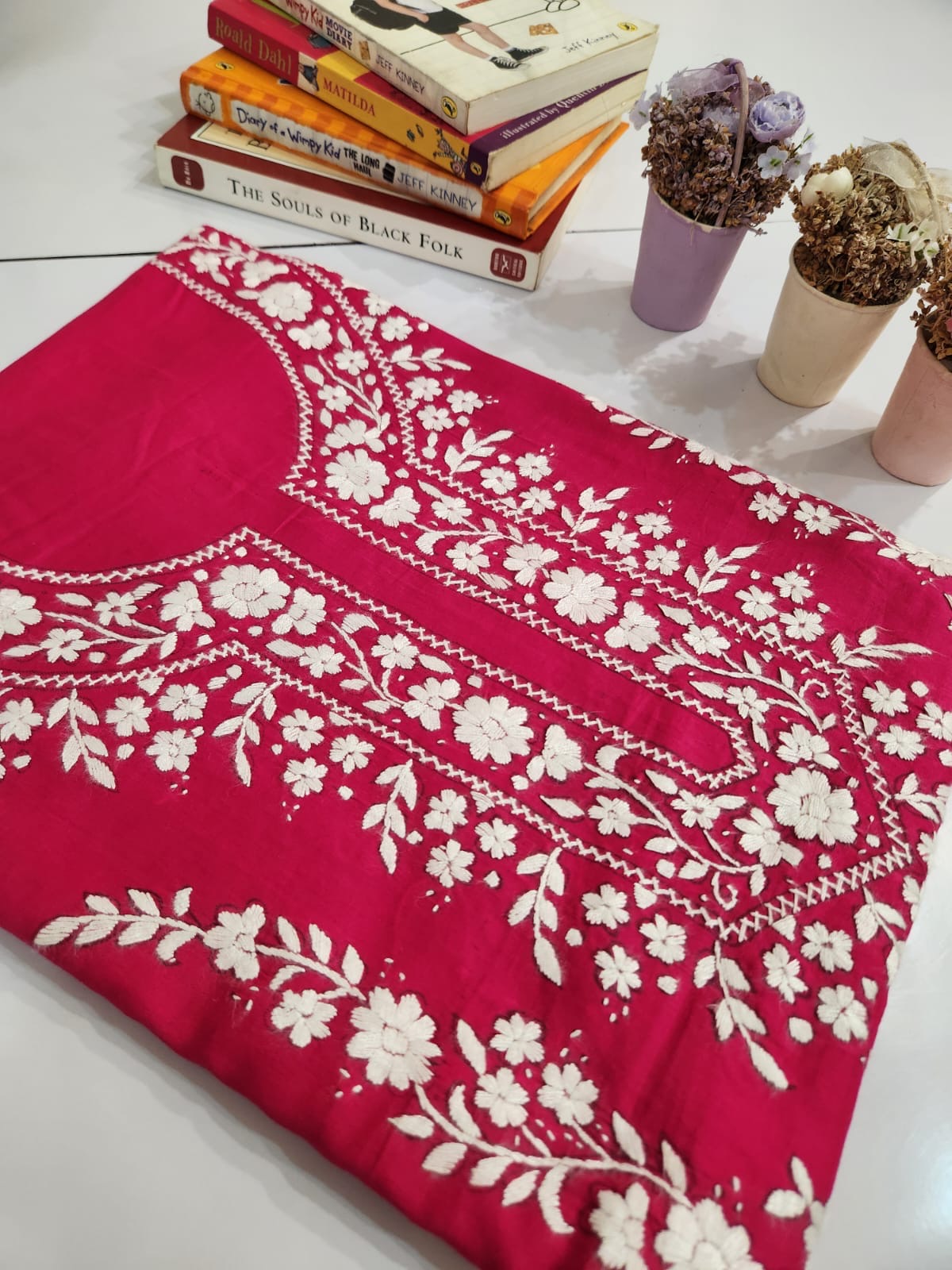 Hotpink lawn hand embroidered shirt