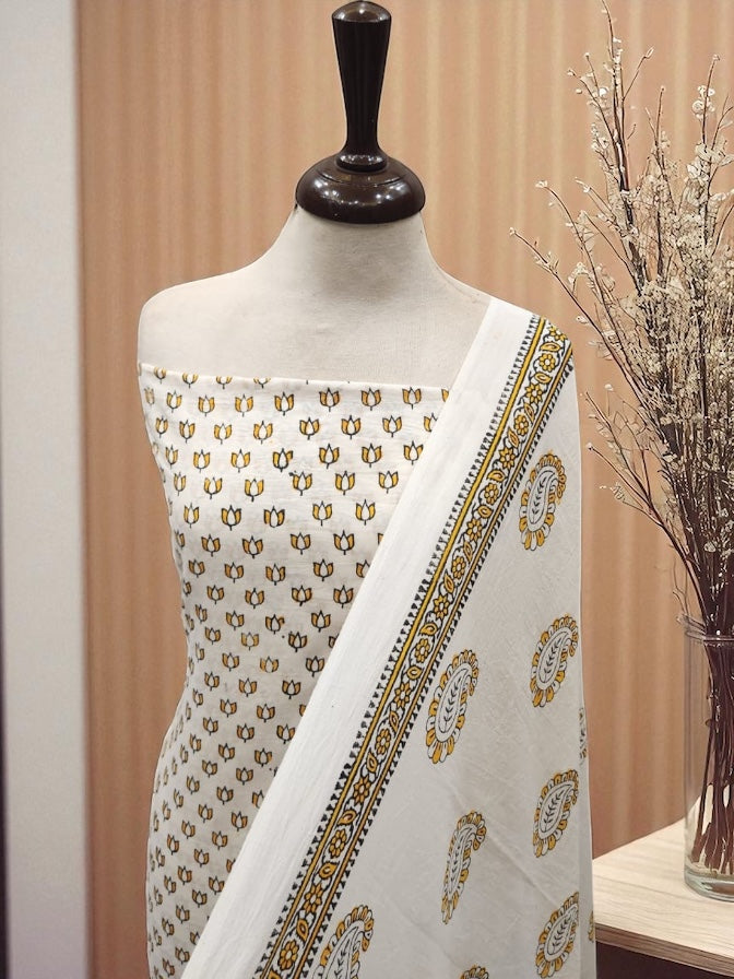 Block print lawn 2pc Mustard black