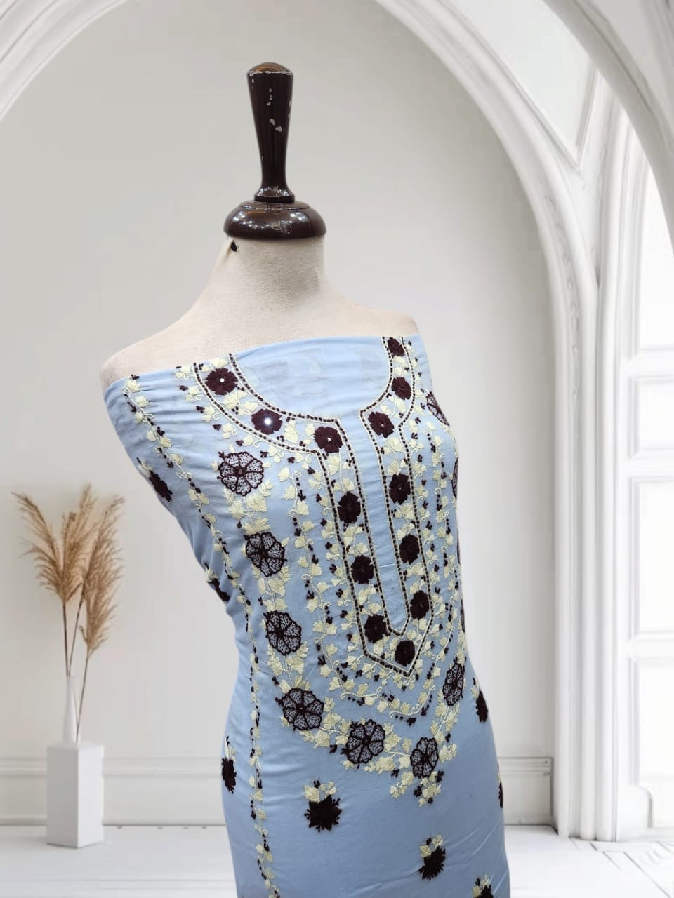 Baby Blue lawn hand embroidered shirt