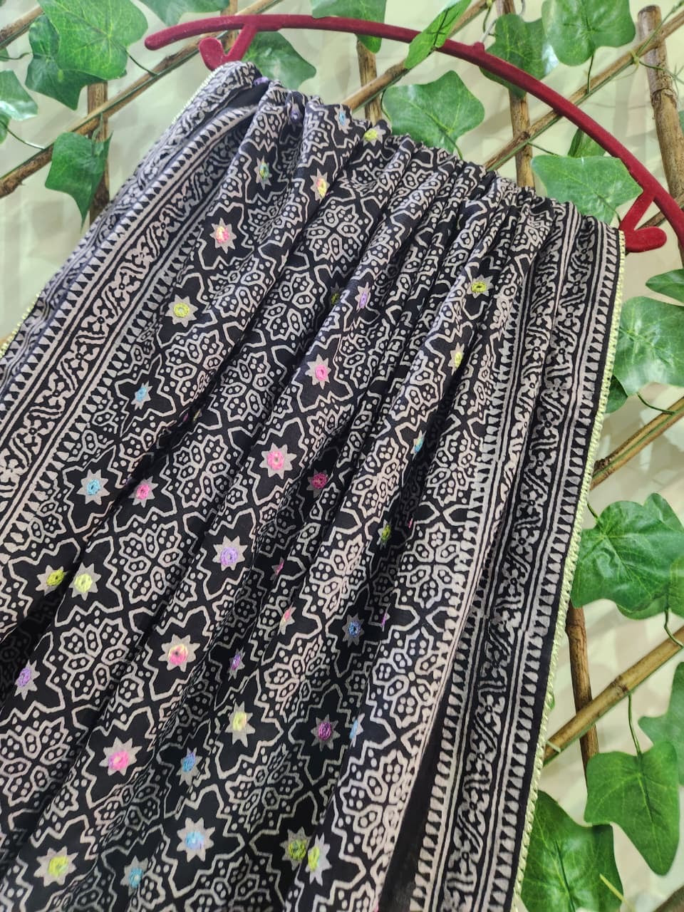 Black Lawn natural dyed heavy mirror work dupatta
