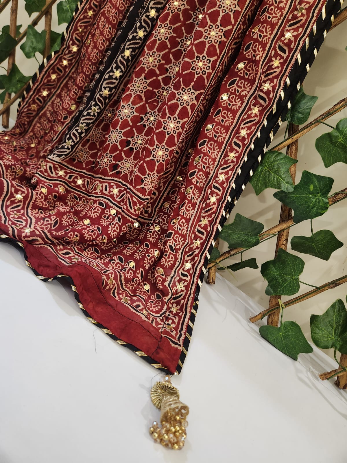 Silk Natural dyed with Mukesh Dupatta