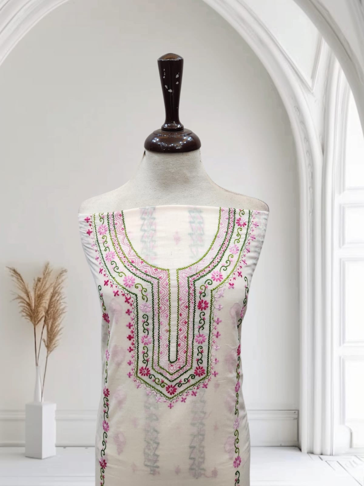 Baby pink heavy embroidered sleeves lawn shirt