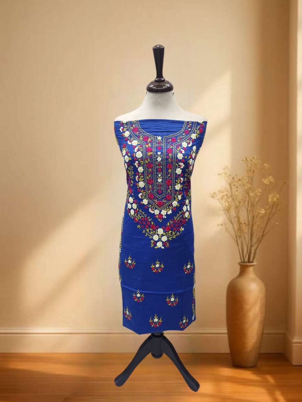 Electric Blue lawn handmade embroidered shirt