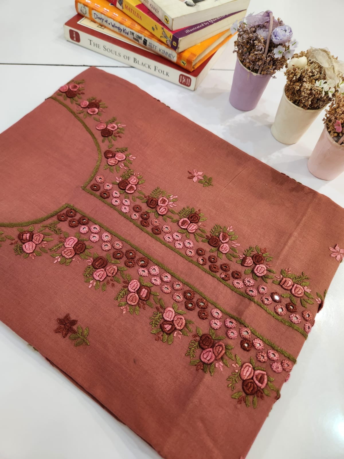 Rose 🥀 Tanka lawn hand embroidered shirt