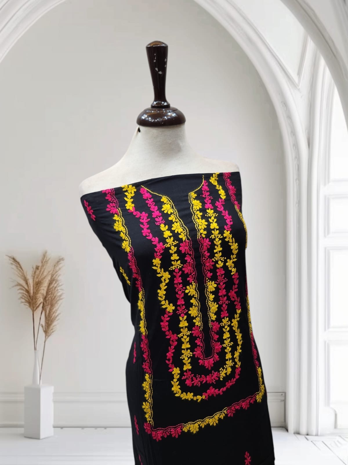 Elegant design black beauty lawn hand embroidered shirt
