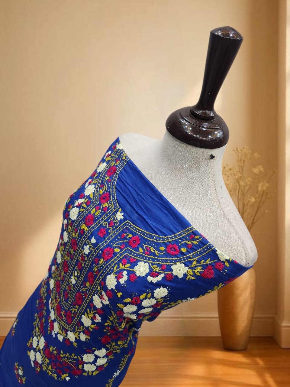 Electric Blue lawn handmade embroidered shirt