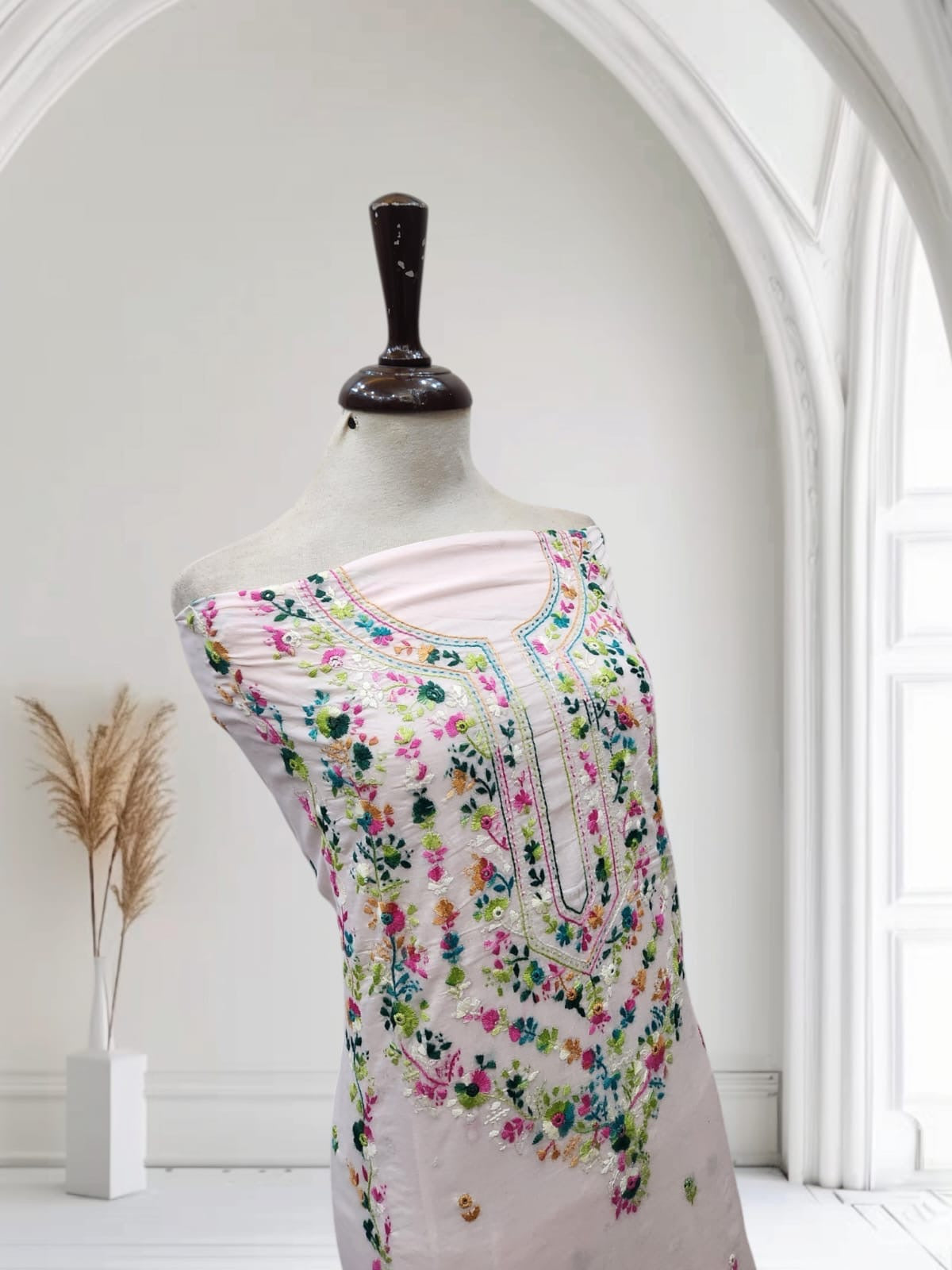 Baby pink lawn hand embroidered shirt