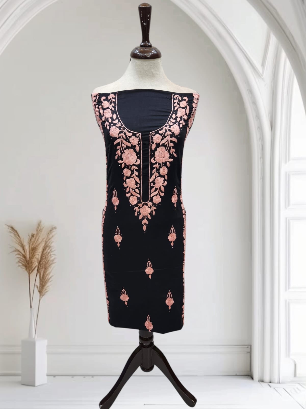 Kashmiri style neckline lawn hand embroidered shirt