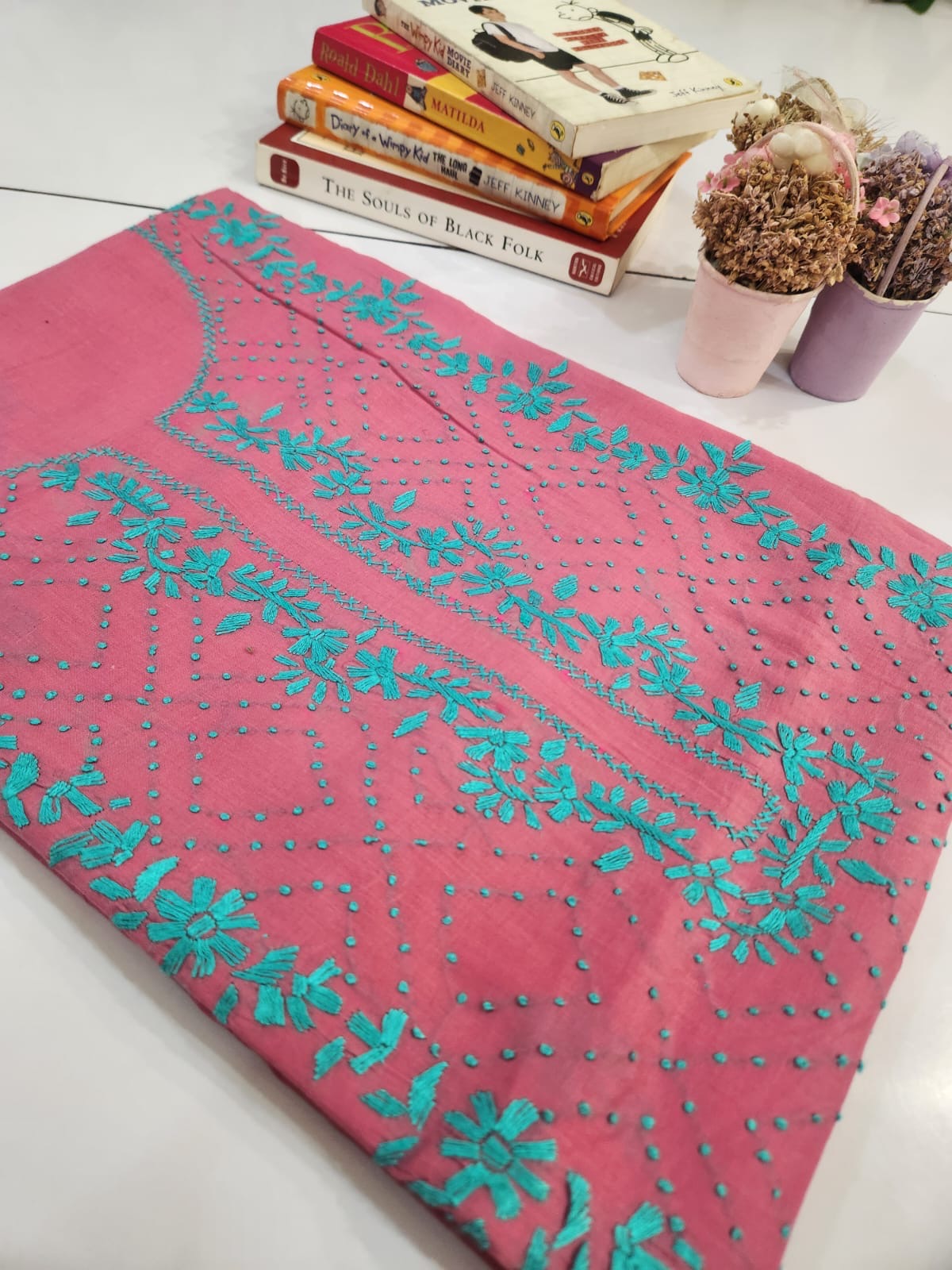 French knots lawn hand embroidered shirt