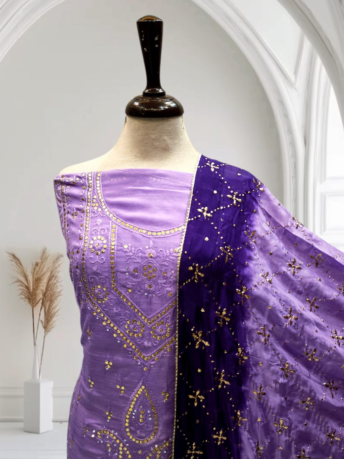 Mauve with Plump Raw Mukesh Raw Silk