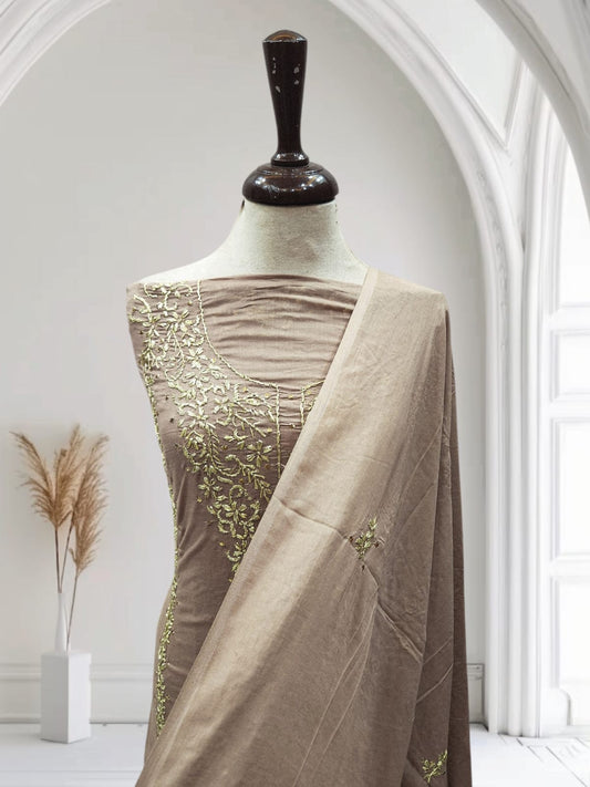 Pure Lawn Dull Mud shade Gota with Mukesh 2pc Sale