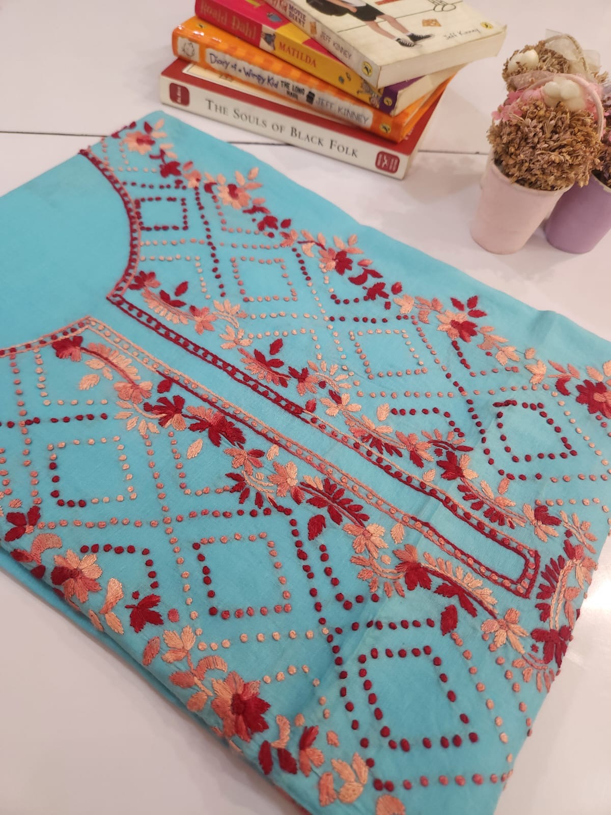 Kanthakari with bor hand embroidered lawn shirt