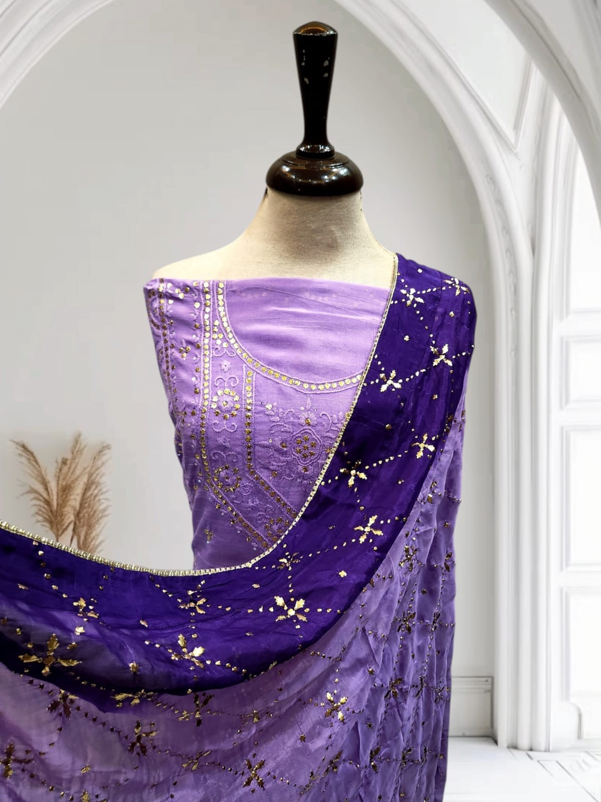 Mauve with Plump Raw Mukesh Raw Silk