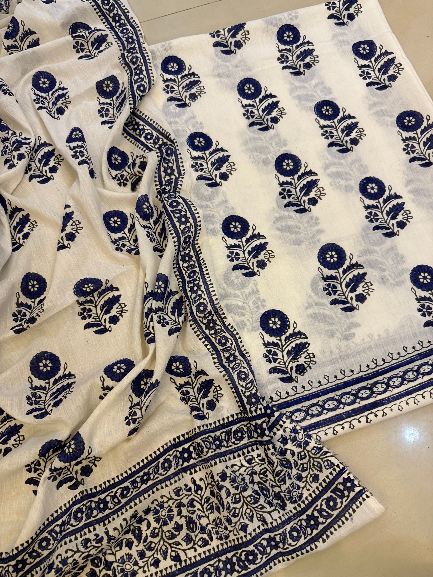Block print Lawn shirt & Dupatta blue
