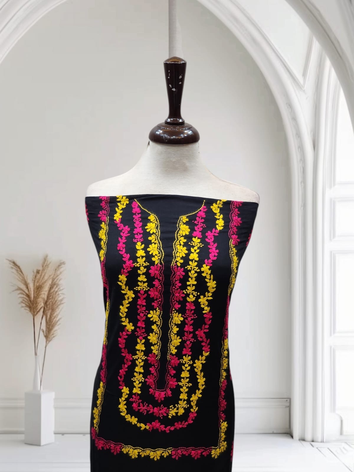 Elegant design black beauty lawn hand embroidered shirt