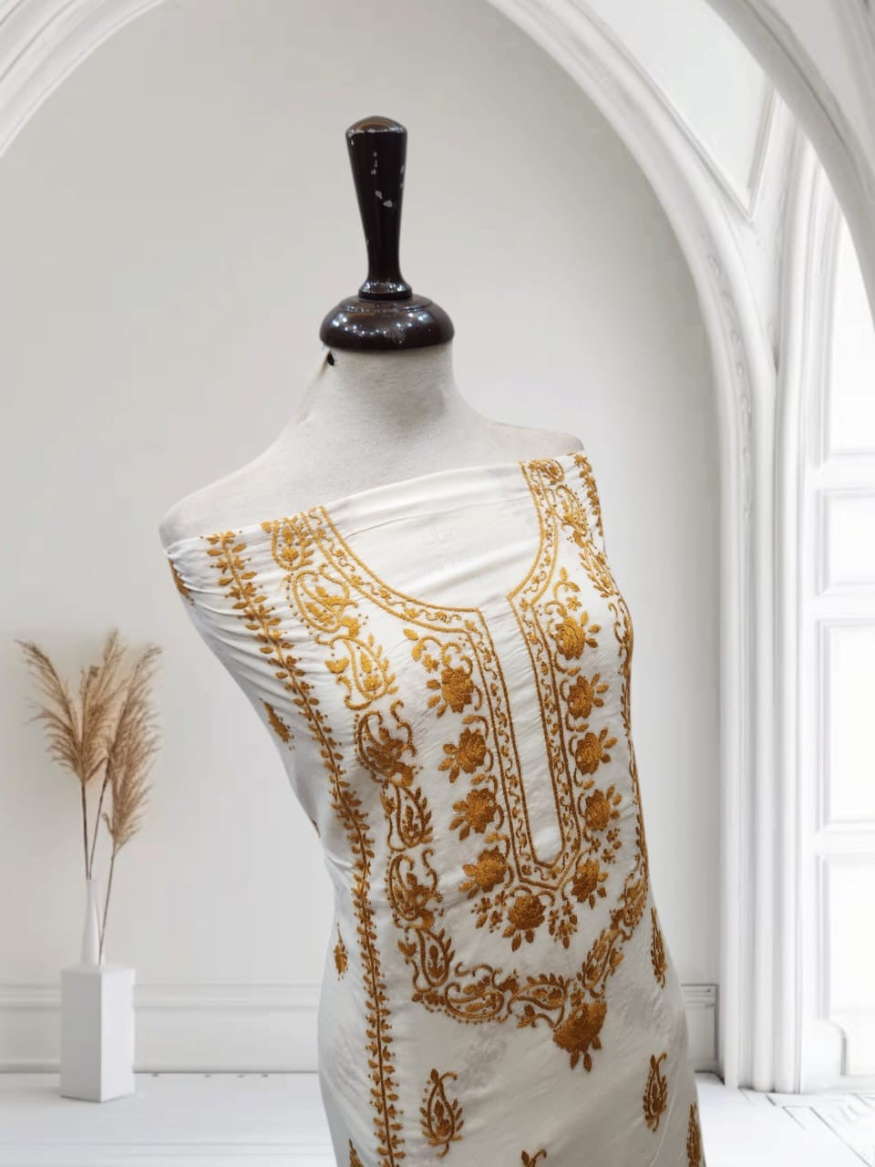 Lawn shirt with heavy embroidered sleeves