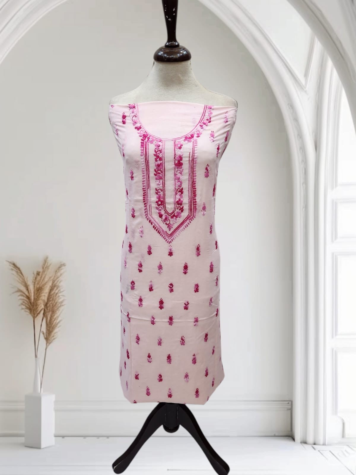 Baby pink exclusive lawn hand embroidered shirt