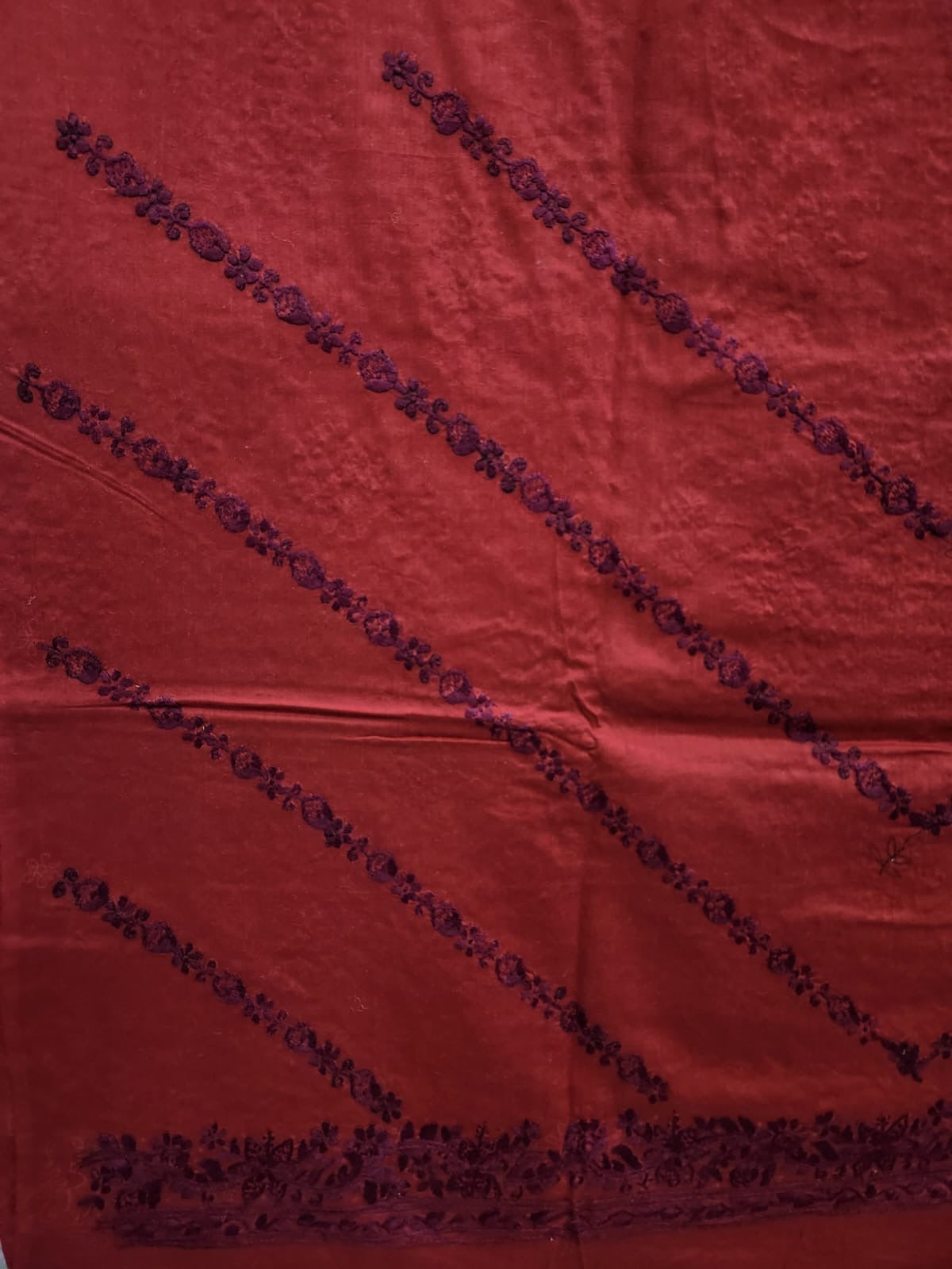 Deep red hand embroidered lawn shirt