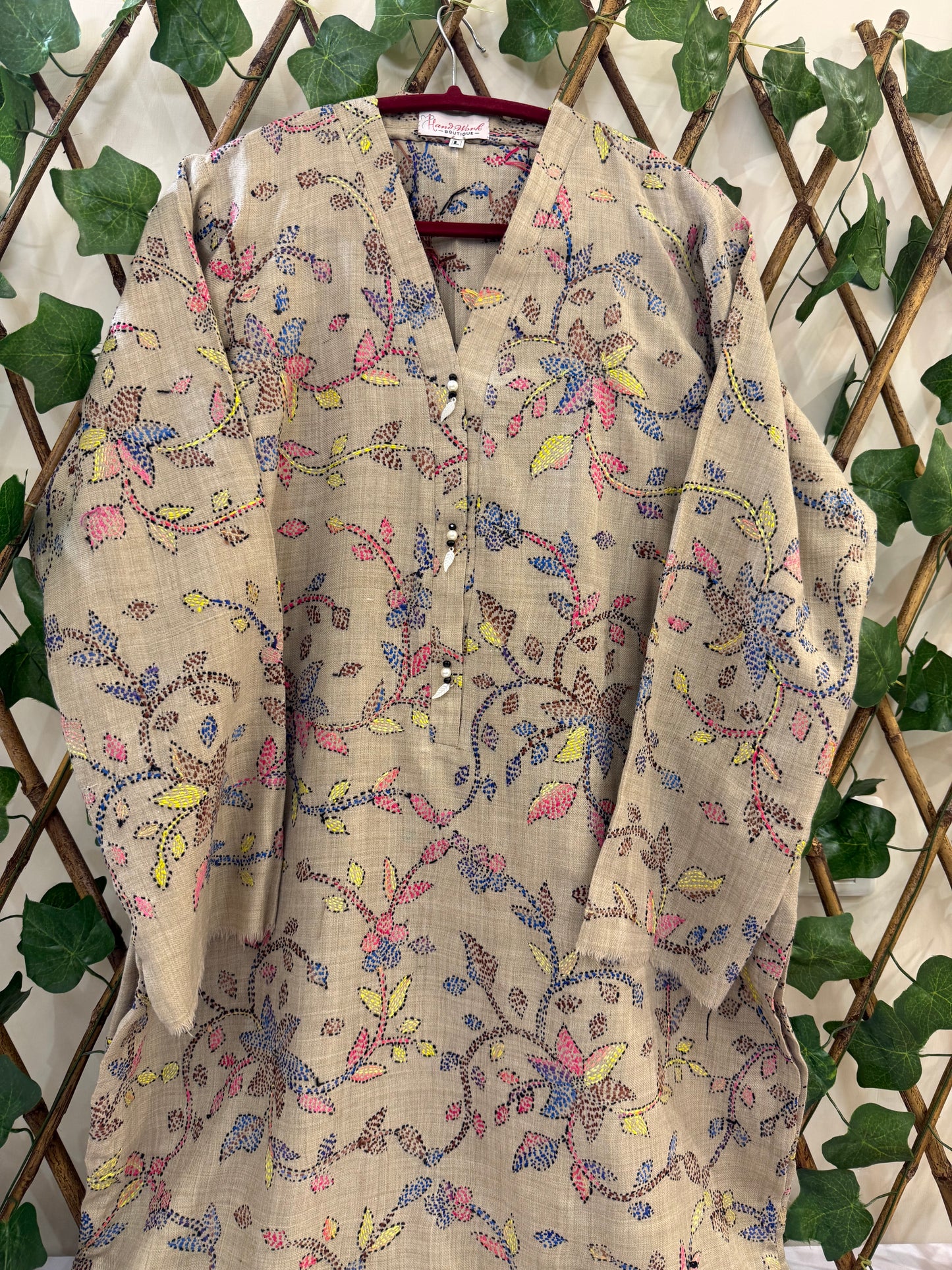 Heavy Embroidered Pashmina Kantha Kurta Size Large