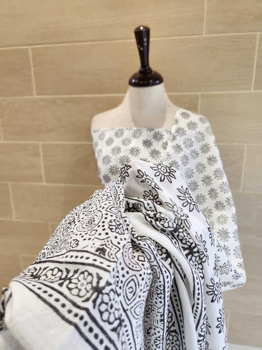 White & Black lawn block print 2pc (advance payment)