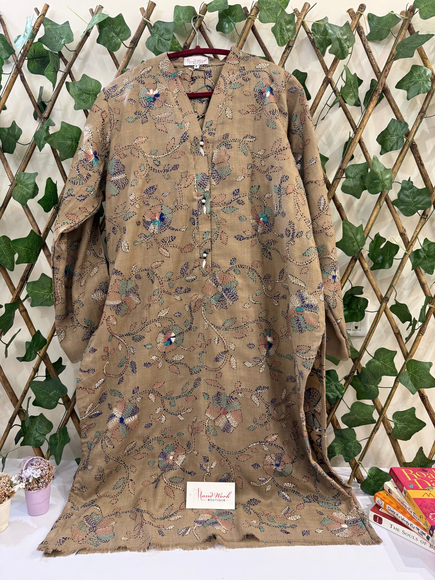 Heavy Embroidered Pashmina Kantha Kurta Size Large
