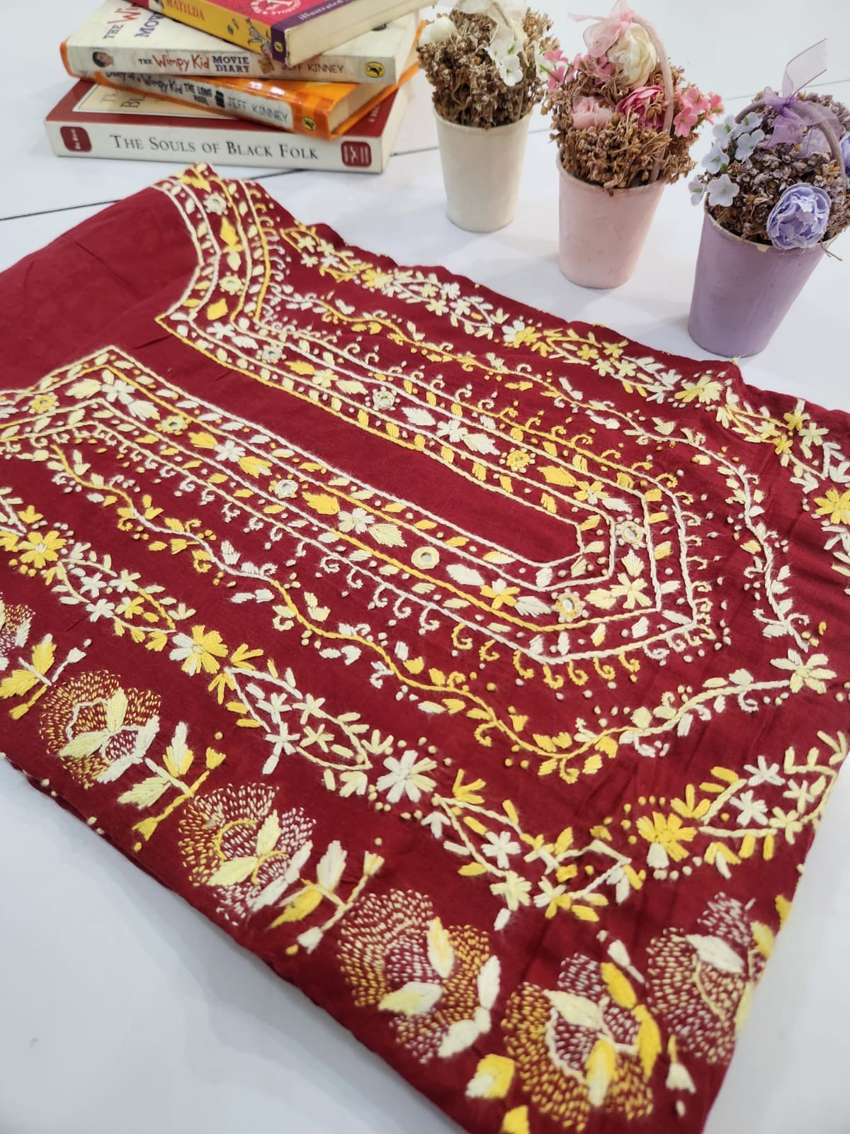 Beautiful combination lawn hand embroidered shirt