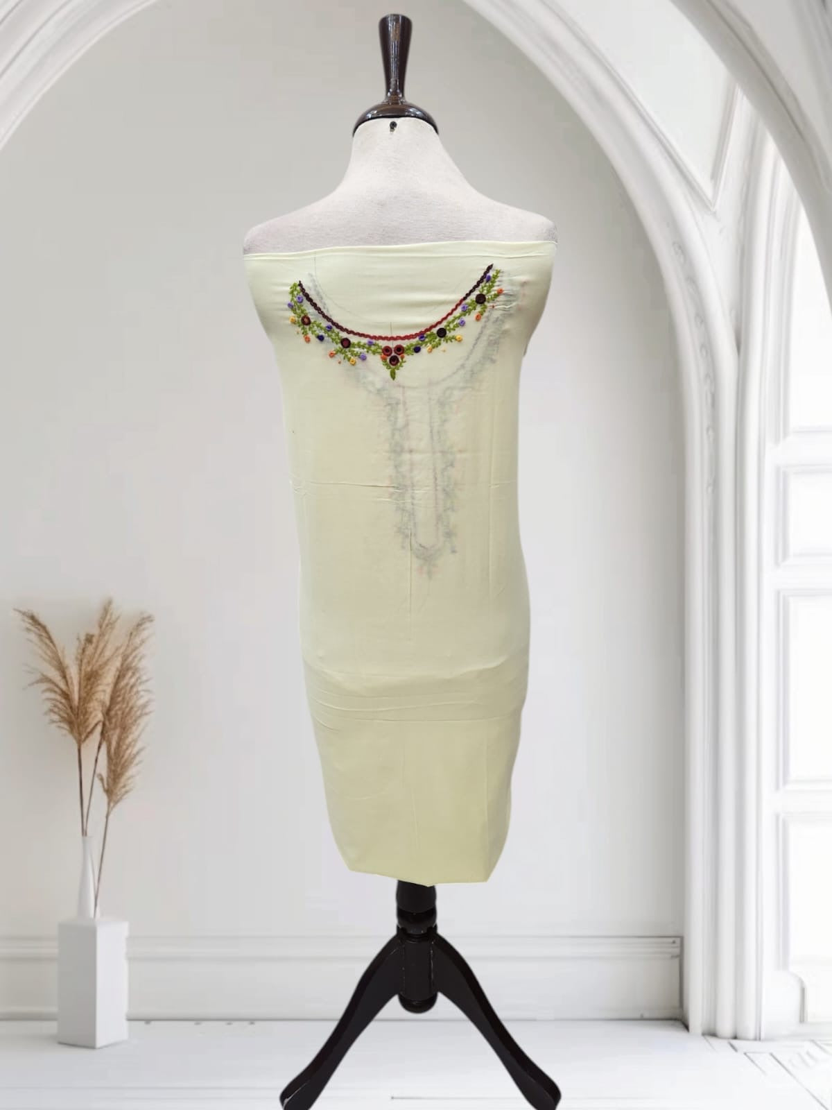 Royal hand embroidered lemon shade lawn shirt