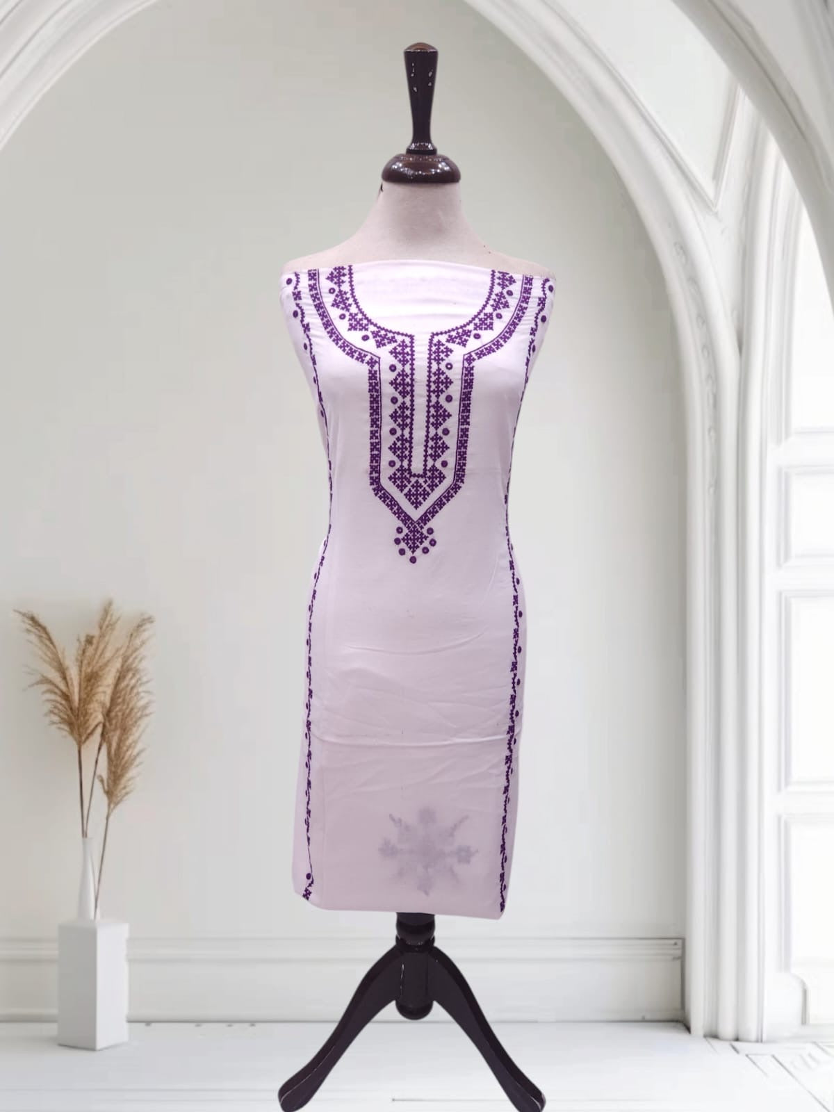 Milky White Sindhi Embroidered lawn 2pc