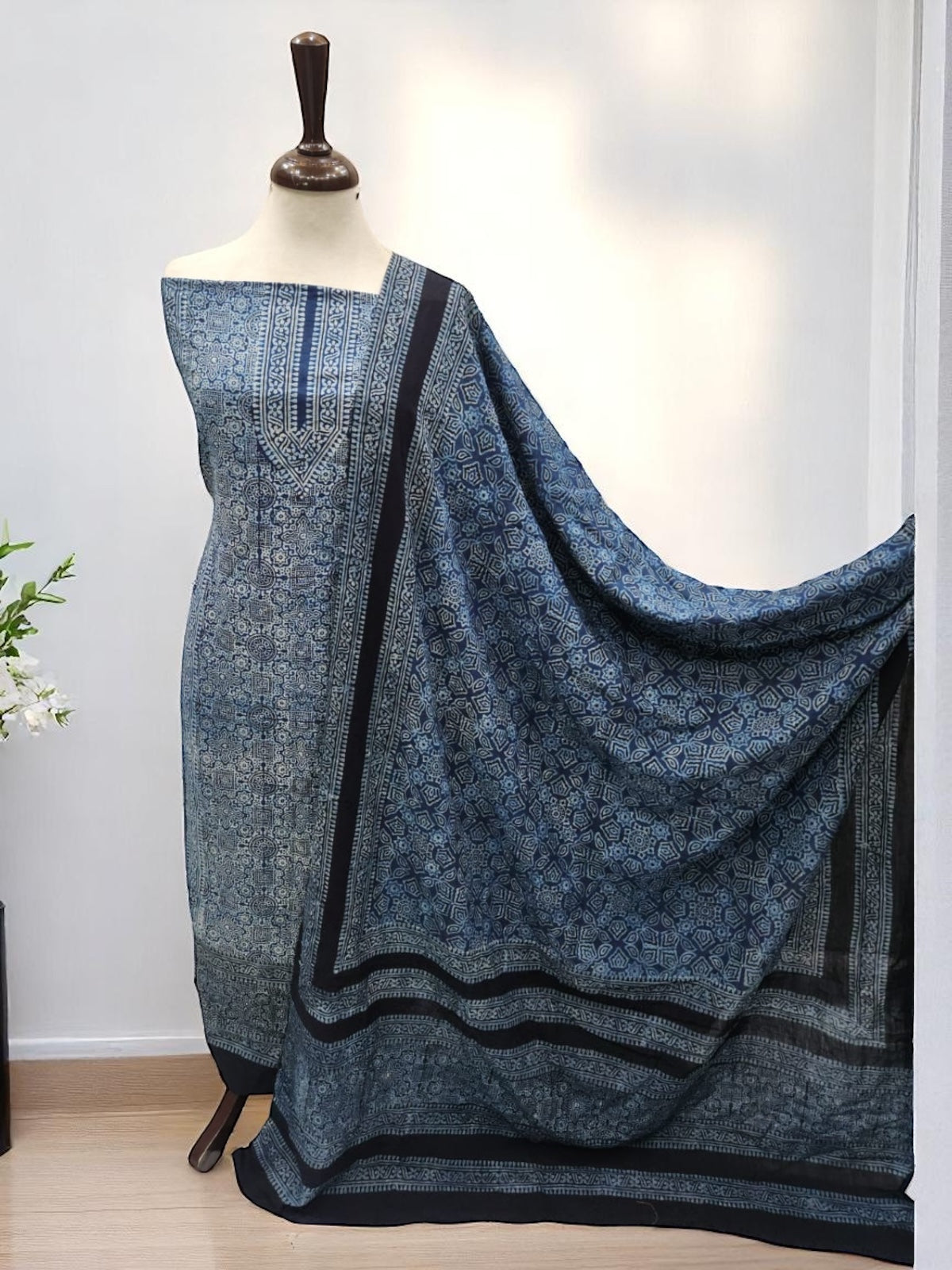 Neckline style Natural Dyed lawn 2pc Ajrak