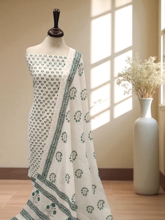 Block print lawn 2pc green black