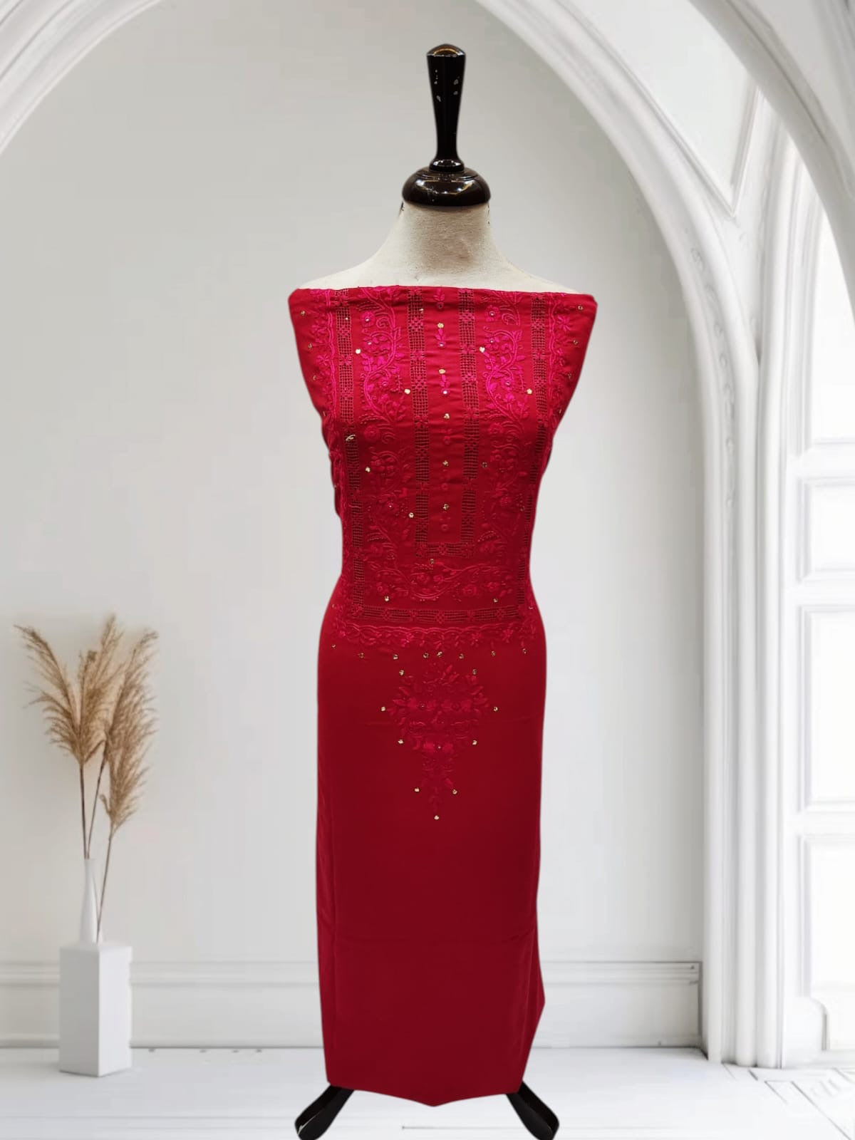 2pc Hot pink marina Tarkashi, mukesh with embroidery
