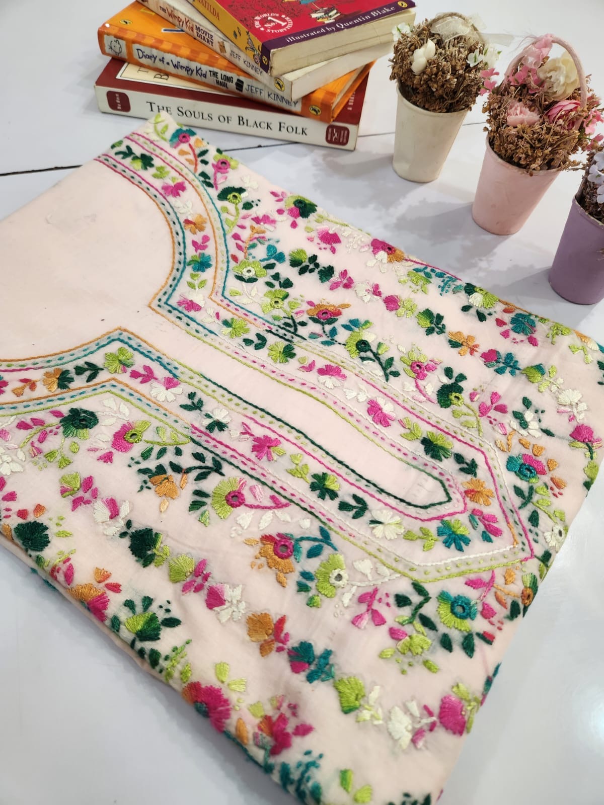 Baby pink lawn hand embroidered shirt