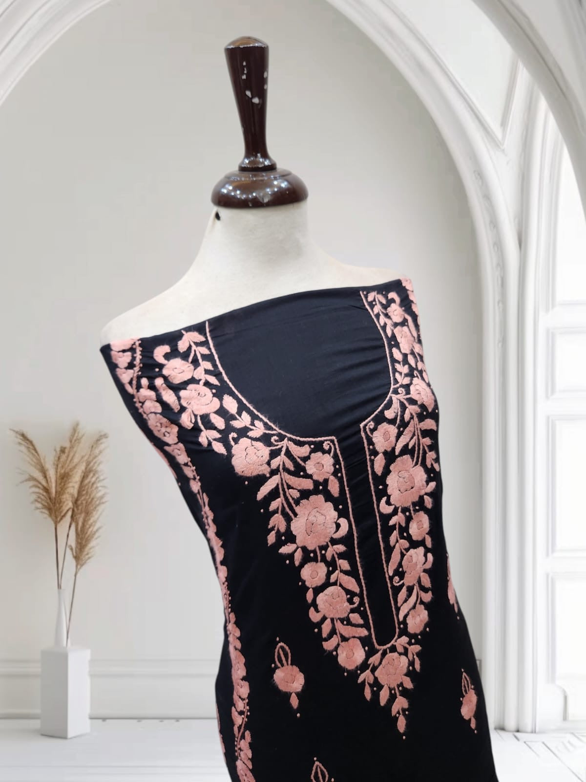 Kashmiri style neckline lawn hand embroidered shirt