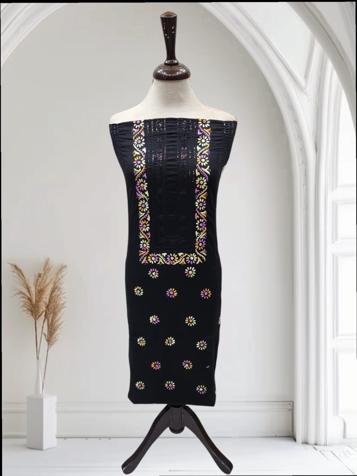 Tarkashi black beauty lawn hand embroidered shirt