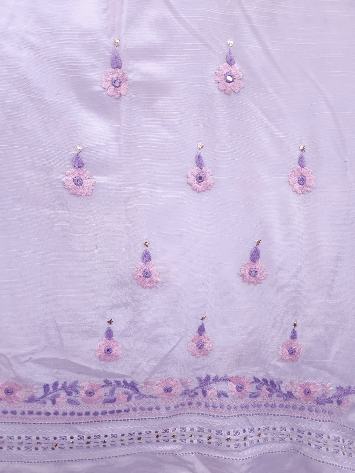 Raw silk Lavender with Baby Pink Tarkashi with Mukesh