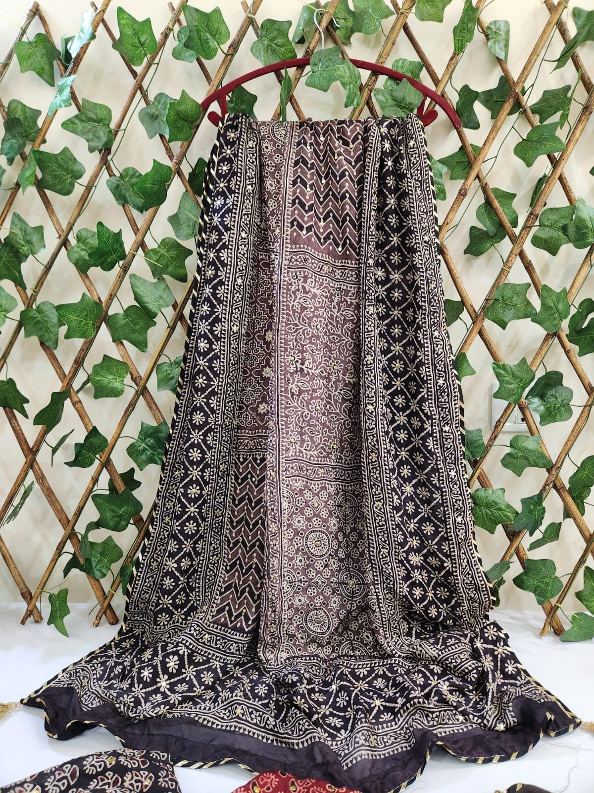 Natural dyed Silk with Mukesh Dupatta