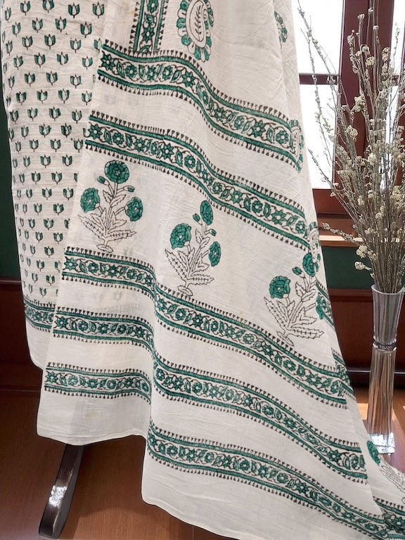 Block print lawn 2pc green black