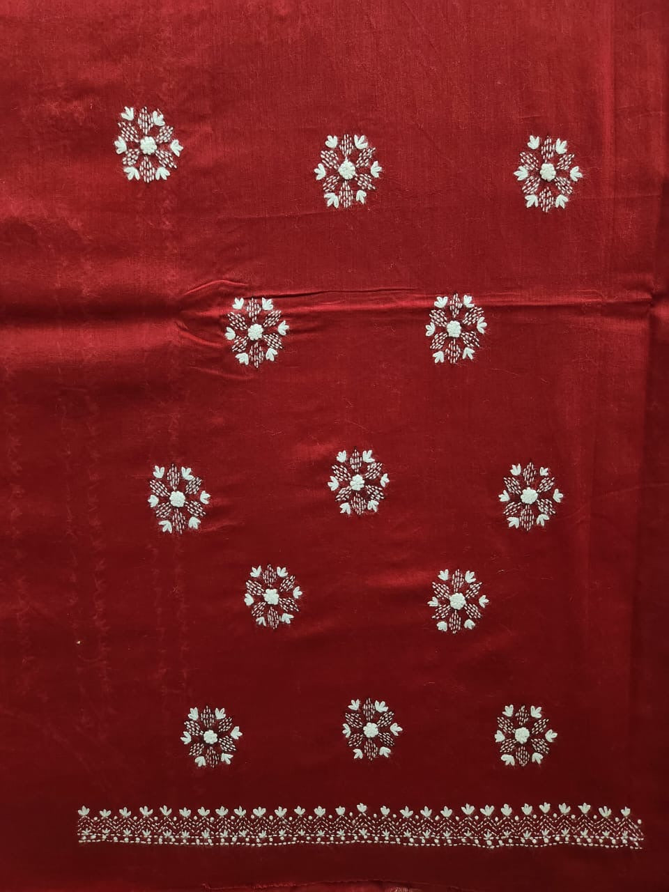 Maroon shade Kantha lawn hand embroidered shirt