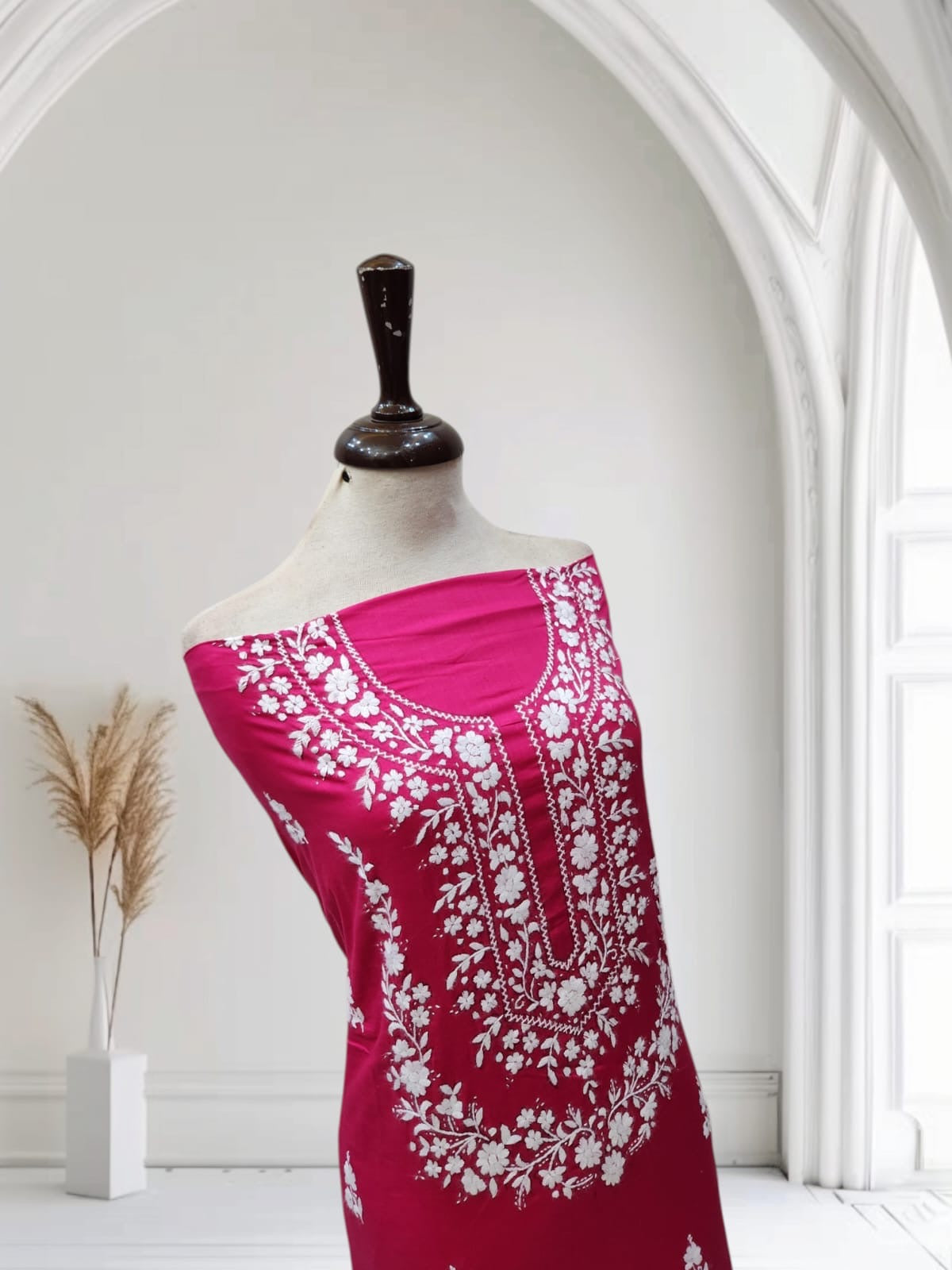 Hotpink lawn hand embroidered shirt