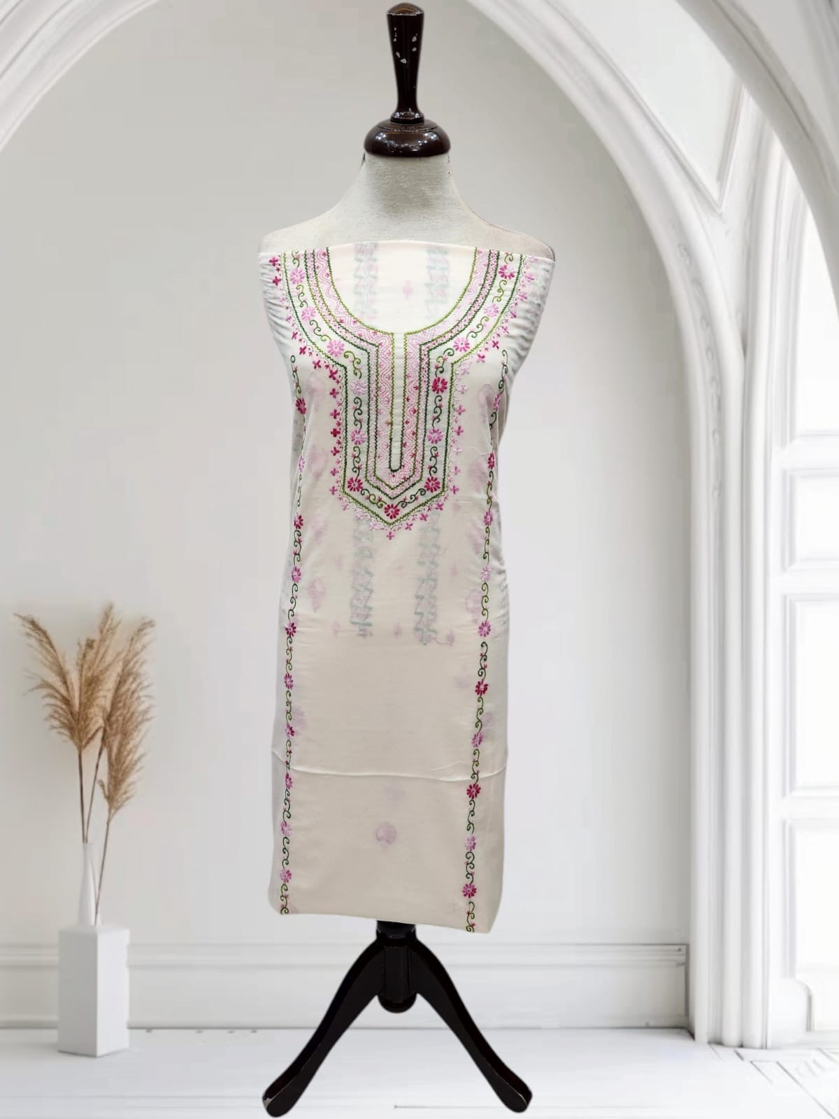 Baby pink heavy embroidered sleeves lawn shirt