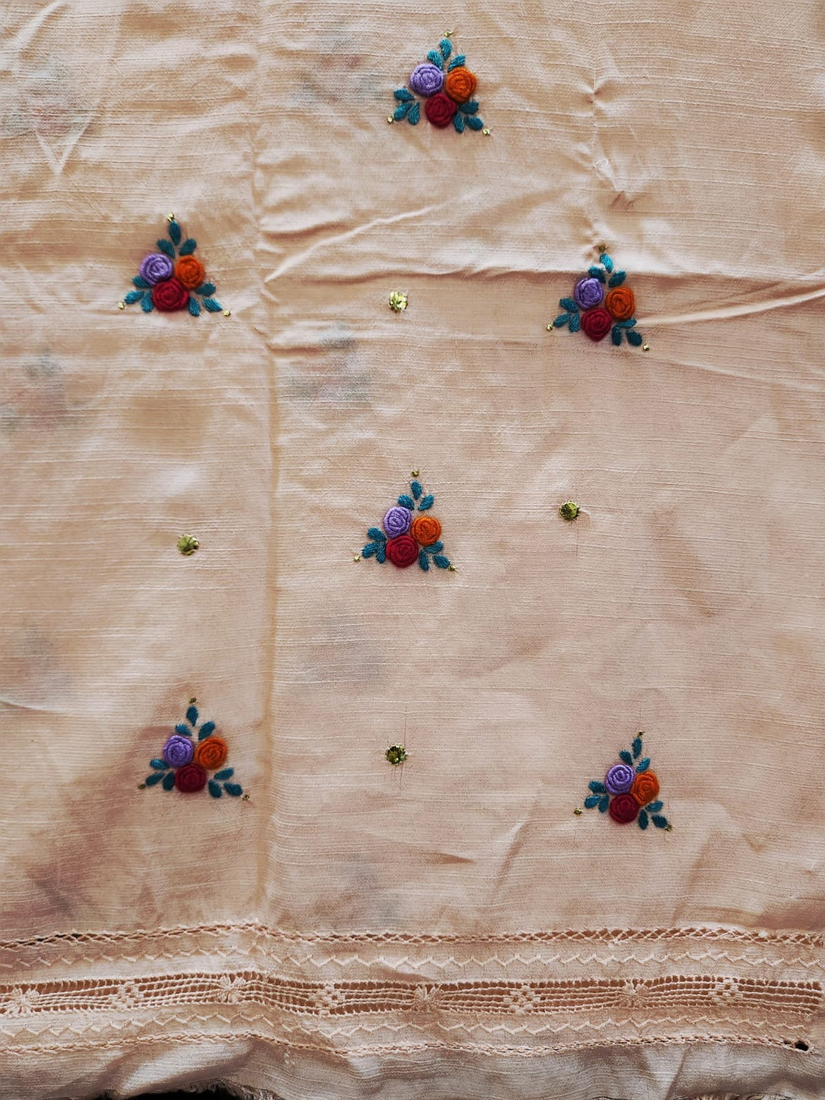 Tarkashi Raw silk Peachy Pink with Gulab tanka