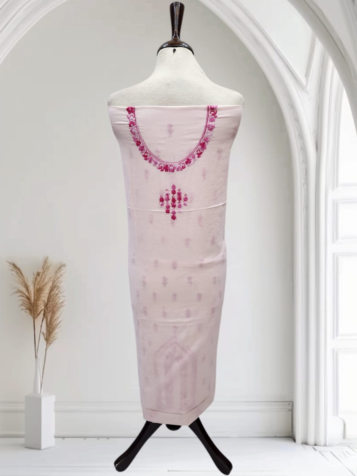 Baby pink exclusive lawn hand embroidered shirt