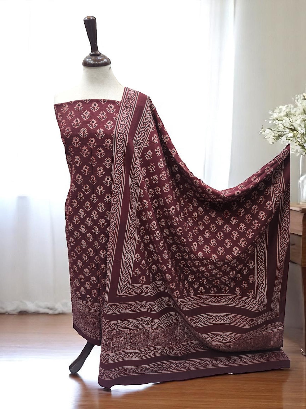 Natural Dyed Lawn Maroon Flowers